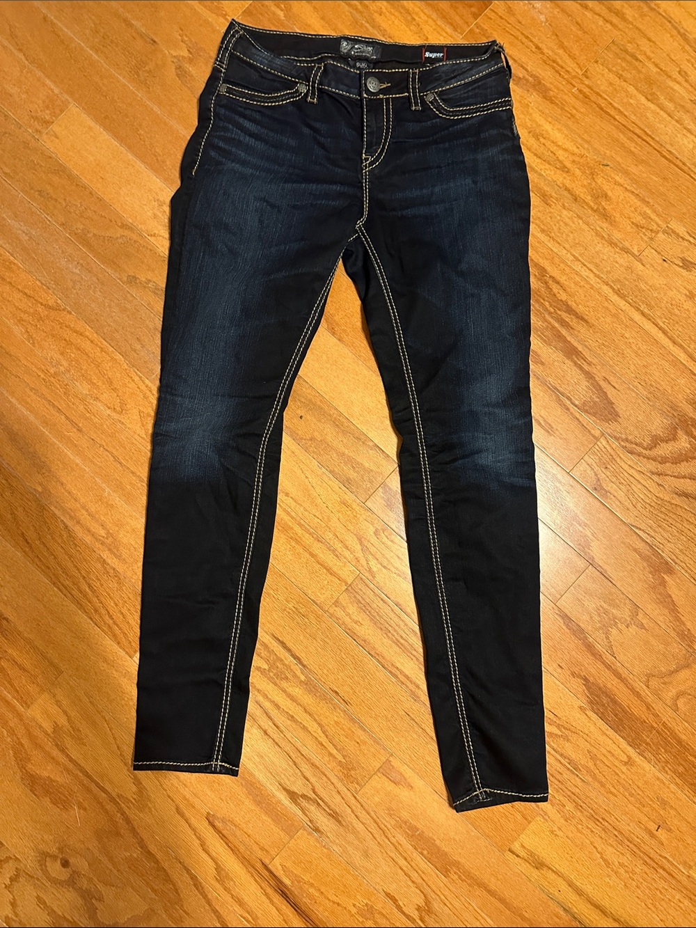 Silver Jeans Dark Indigo Skinny Jeans with Contrast Stitching